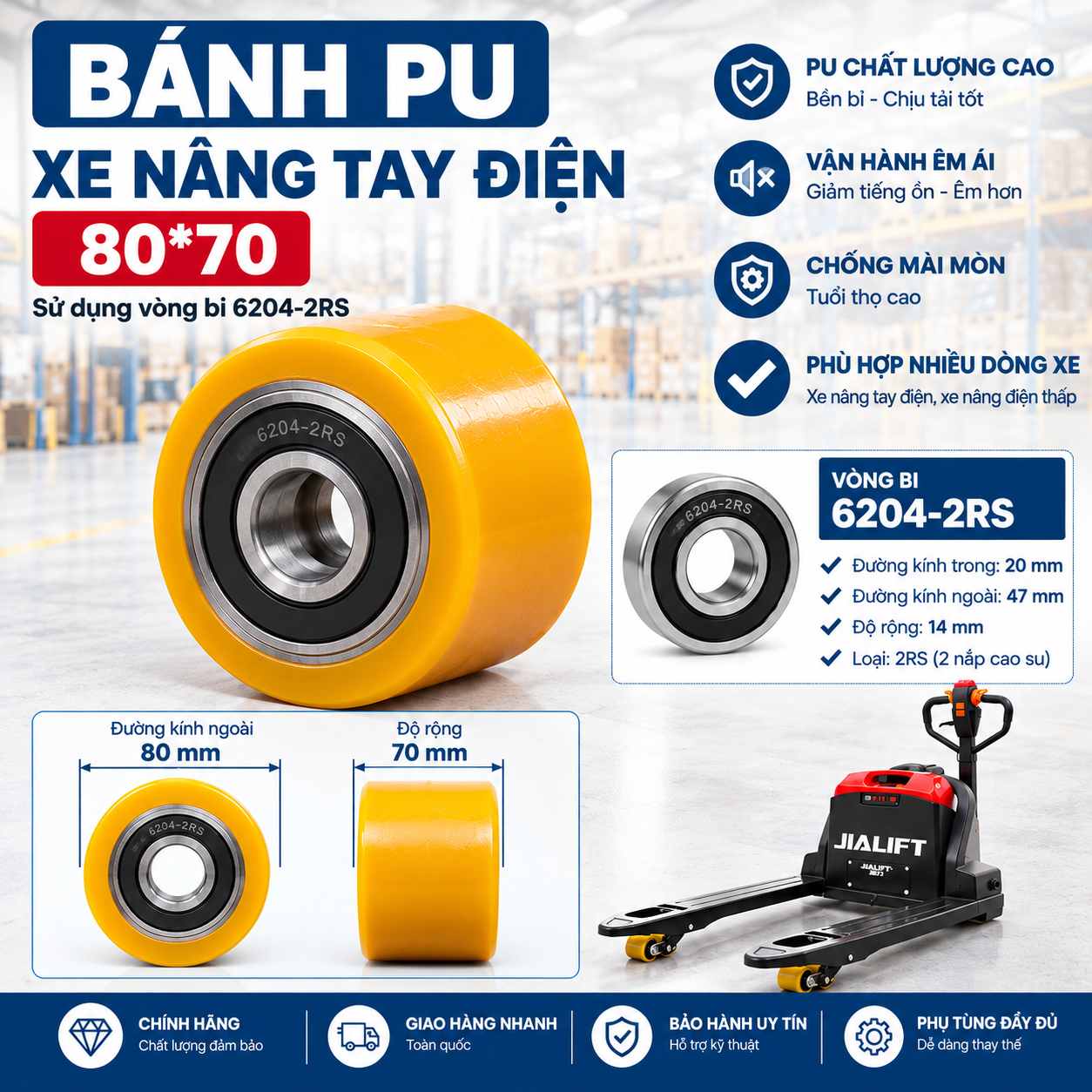 Bánh Xe Nâng Tay Điện 80-70