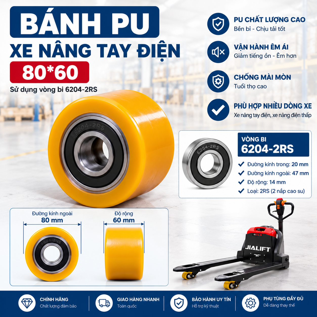 Bánh Xe Nâng Tay Điện 80-60